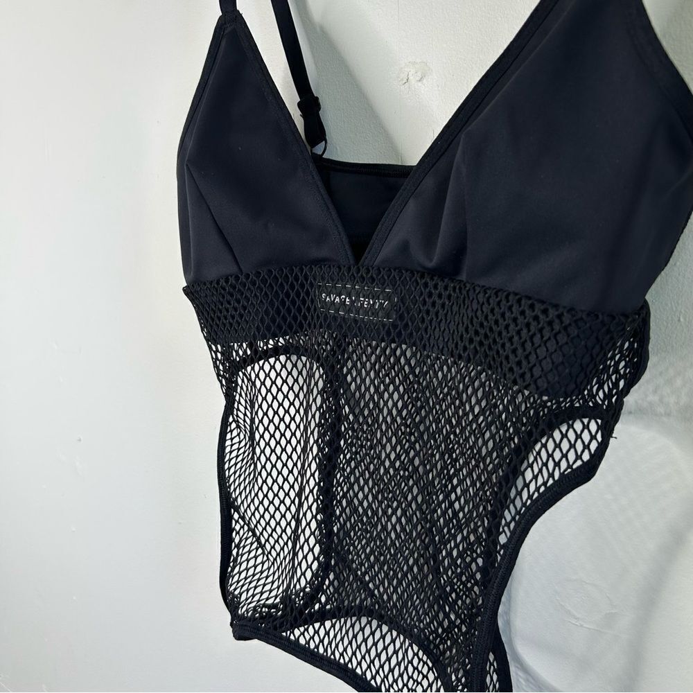 Savage X Fenty Black Mesh Bra Teddy Body Suit Intimates size Medium